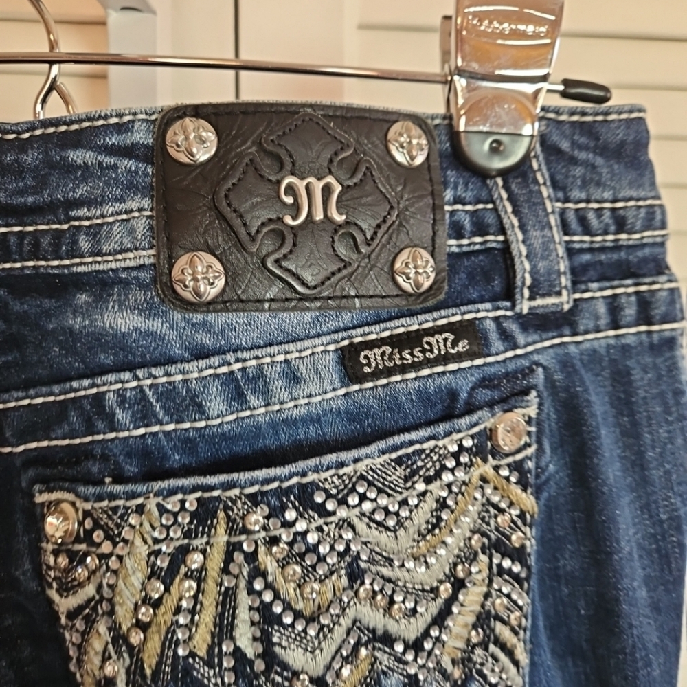 Miss Me WomensJeans Dark Blue Embellished Denim 5-Pocket Signature Bootcut 30 - Picture 11 of 13